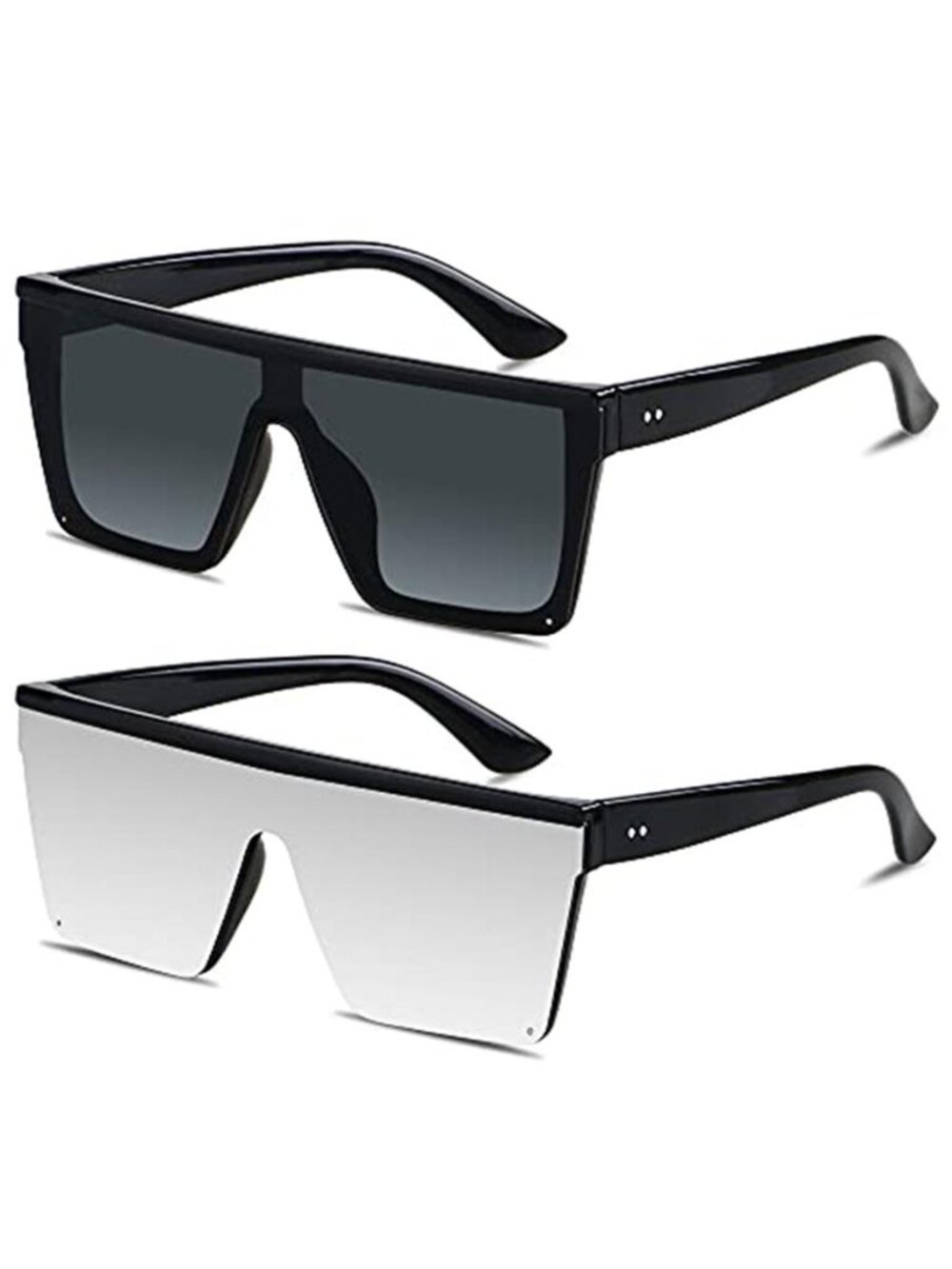 2 Pack Square Oversized Sunglasses for Women Men Big Flat Top Fashion Shield